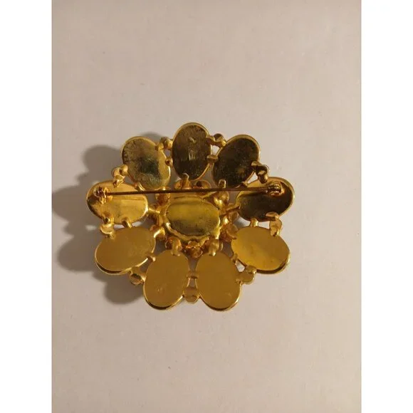 Vintage Gold Tone Flower Brooch Pin Multicolor - Picture 6 of 8